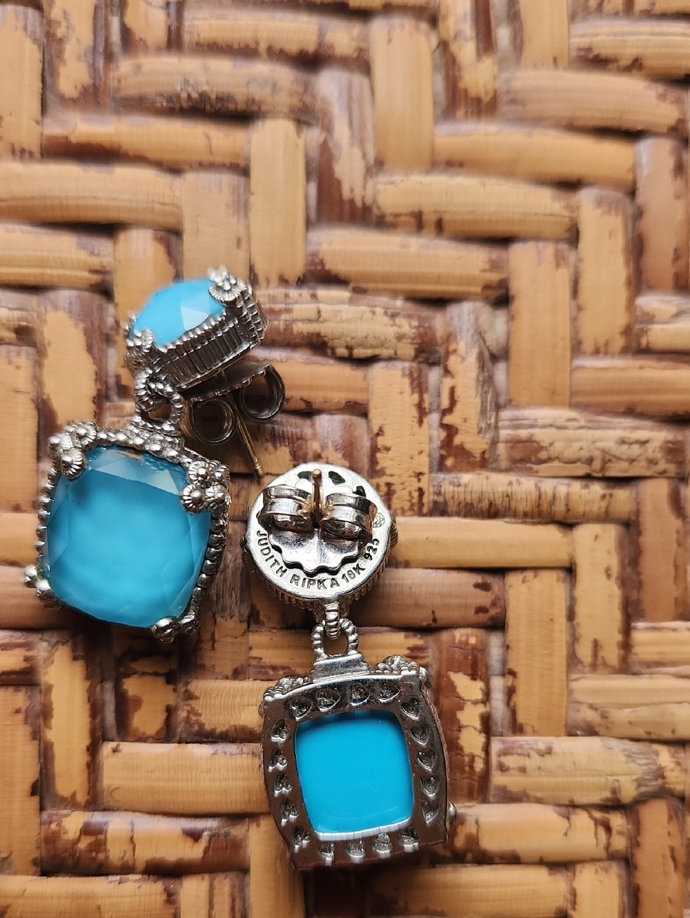 Turquoise Blue  Gemstone 10 Karat Stud Earrings - Women Jewelry Judith Ripka - Picture 3 of 4